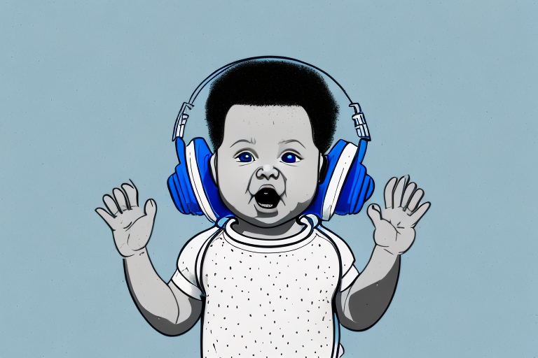 A baby wearing ear protection in a loud environment