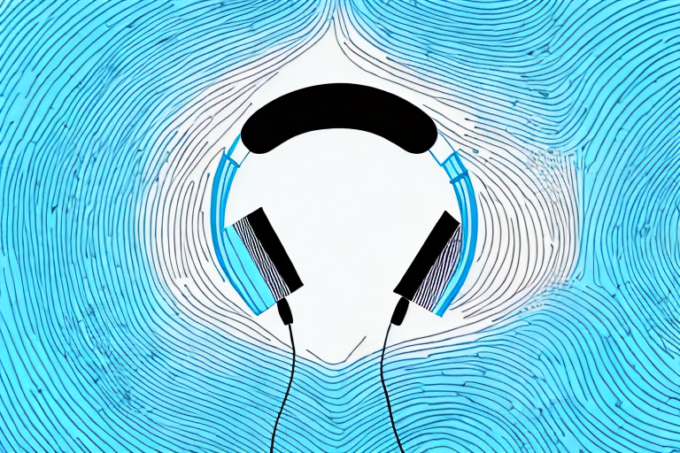 A person wearing headphones with sound waves radiating from them
