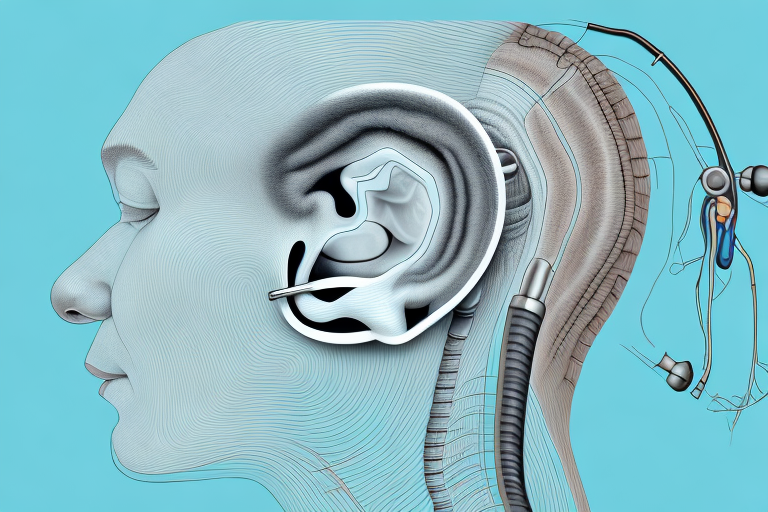 A human ear with a representation of the different types of conductive hearing loss